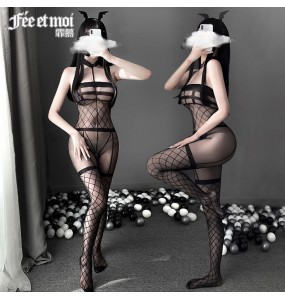 FEE ET MOI Sexy Opened Seethrough Body Stockings (Black)
